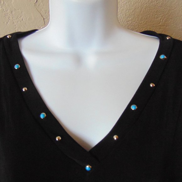 Blk Long Sleeve Top Faux Turquoise Sz 3X NWT - Picture 2 of 7